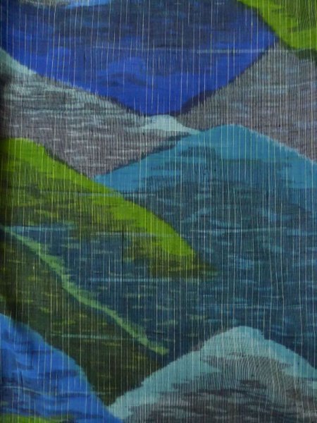 画像3: L1019E  紬 女性用着物  シルク(正絹)  淡い 青, 抽象的模様 淡い【中古】 【USED】 【リサイクル】 ★★★☆☆ (3)