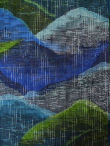 画像4: L1019E  紬 女性用着物  シルク(正絹)  淡い 青, 抽象的模様 淡い【中古】 【USED】 【リサイクル】 ★★★☆☆ (4)