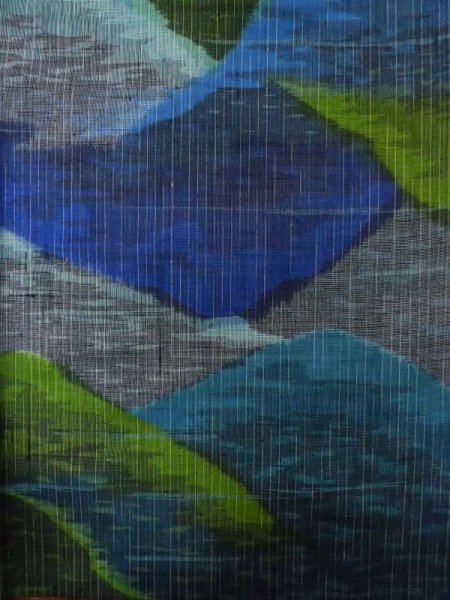 画像5: L1019E  紬 女性用着物  シルク(正絹)  淡い 青, 抽象的模様 淡い【中古】 【USED】 【リサイクル】 ★★★☆☆ (5)