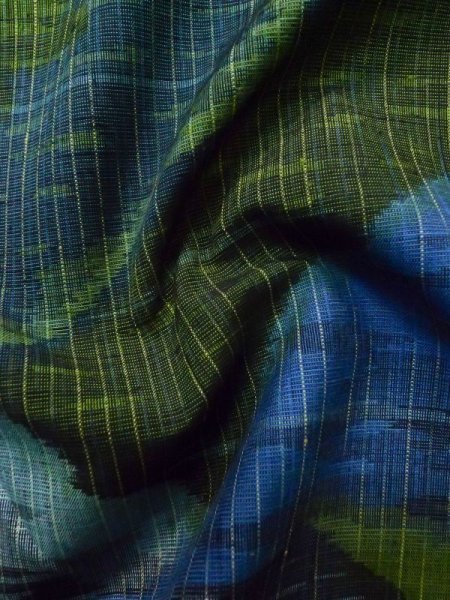 画像12: L1019E  紬 女性用着物  シルク(正絹)  淡い 青, 抽象的模様 淡い【中古】 【USED】 【リサイクル】 ★★★☆☆ (12)