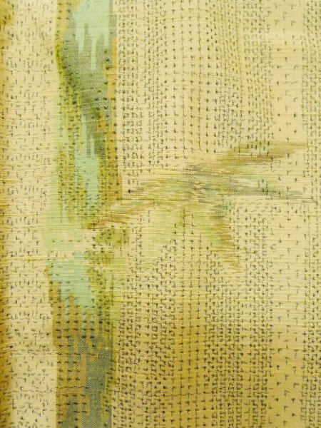 画像6: L1019M  紬 女性用着物  シルク(正絹)   アイボリー, 笹 【中古】 【USED】 【リサイクル】 ★★☆☆☆ (6)