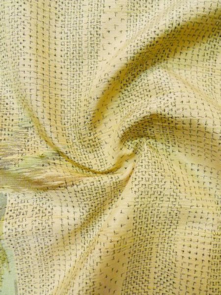 画像11: L1019M  紬 女性用着物  シルク(正絹)   アイボリー, 笹 【中古】 【USED】 【リサイクル】 ★★☆☆☆ (11)