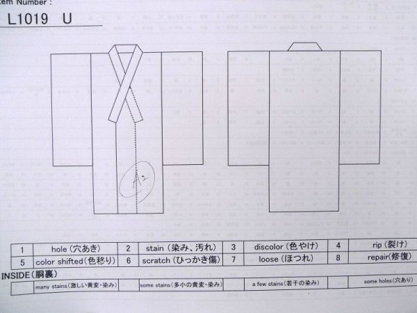 画像13: L1019U  織 女性用着物  シルク(正絹) 淡い 茶色み 黄緑色, 抽象的模様 【中古】 【USED】 【リサイクル】 ★★☆☆☆ (13)