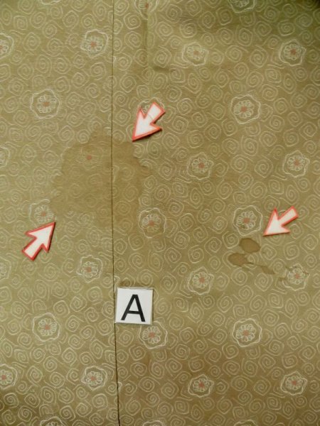 画像14: L1019U  織 女性用着物  シルク(正絹) 淡い 茶色み 黄緑色, 抽象的模様 【中古】 【USED】 【リサイクル】 ★★☆☆☆ (14)