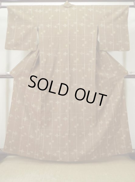 画像1: L1020C Mint  紬 女性用着物  ウール   茶色, 抽象的模様 【中古】 【USED】 【リサイクル】 ★★★★☆ (1)