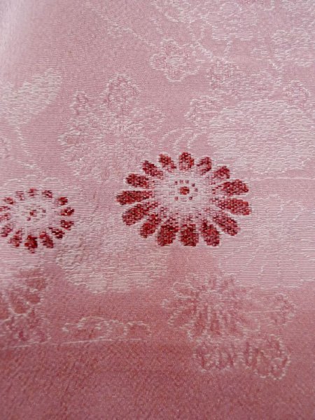 画像7: L1026M  羽織 女性用着物  シルク（正絹）  淡い 桃色, 菊 【中古】 【USED】 【リサイクル】 ★★☆☆☆ (7)