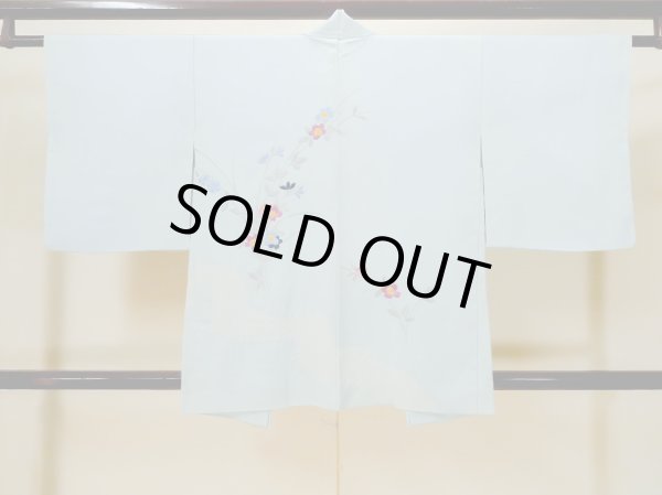 画像2: L1026N  羽織 女性用着物  シルク（正絹）   水色, 花 【中古】 【USED】 【リサイクル】 ★★☆☆☆ (2)