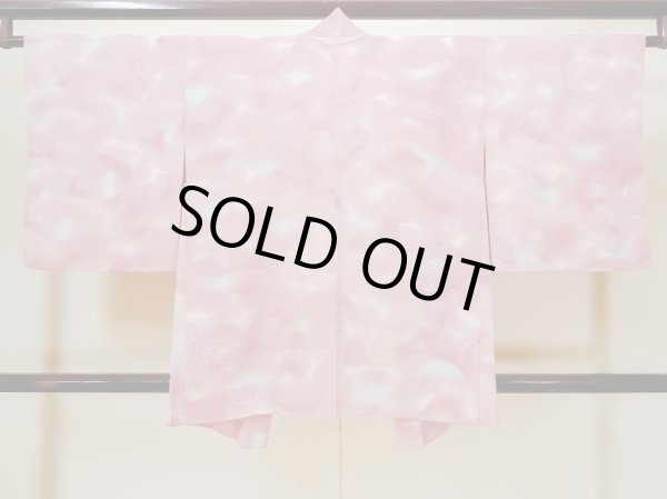 画像2: L1026P  羽織 女性用着物  シルク（正絹）  淡い 桃色, 葉 【中古】 【USED】 【リサイクル】 ★★☆☆☆ (2)