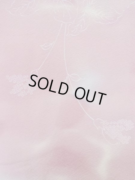 画像6: L1026P  羽織 女性用着物  シルク（正絹）  淡い 桃色, 葉 【中古】 【USED】 【リサイクル】 ★★☆☆☆ (6)