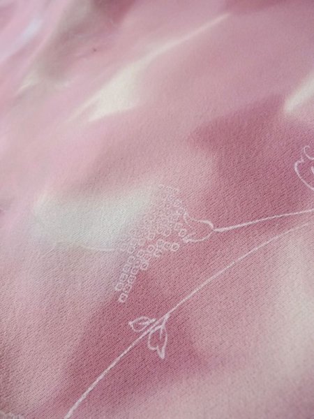 画像10: L1026P  羽織 女性用着物  シルク(正絹)  淡い 桃色, 葉 【中古】 【USED】 【リサイクル】 ★★☆☆☆ (10)