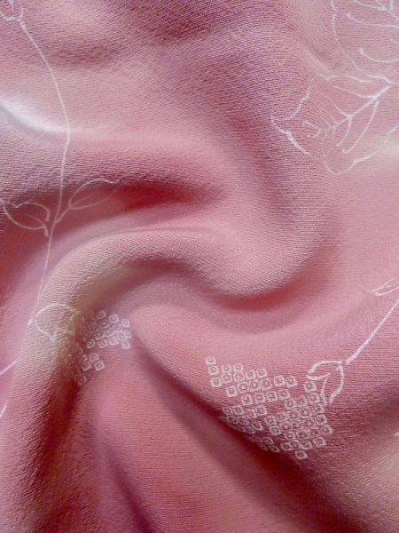 画像12: L1026P  羽織 女性用着物  シルク(正絹)  淡い 桃色, 葉 【中古】 【USED】 【リサイクル】 ★★☆☆☆ (12)