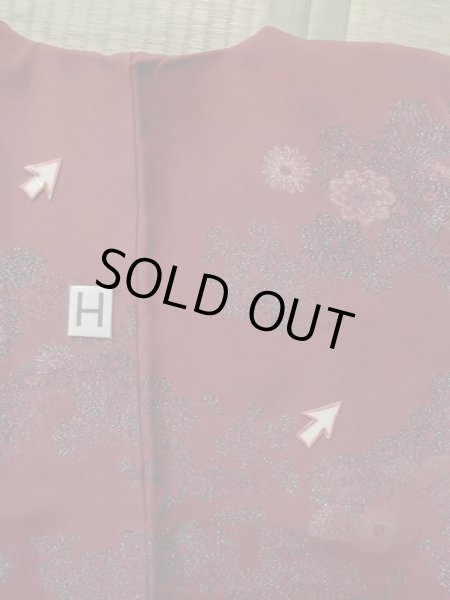 画像20: L1104A  羽織 女性用着物  シルク(正絹)   えんじ, 花 【中古】 【USED】 【リサイクル】 ★★☆☆☆ (20)