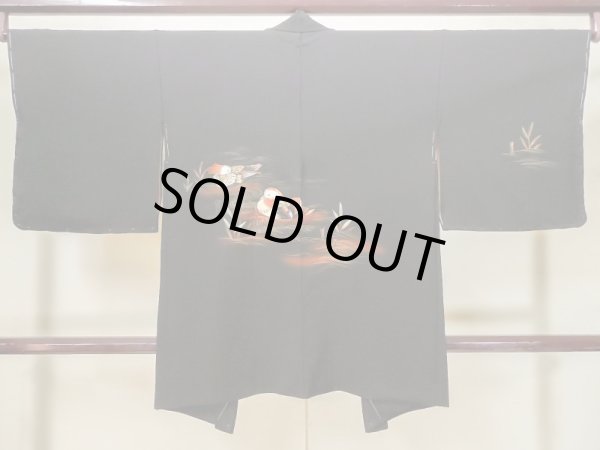 画像2: L1104M Mint  羽織 女性用着物  シルク（正絹）   黒, 鳥 【中古】 【USED】 【リサイクル】 ★★★★★ (2)