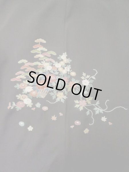 画像3: L1105D Mint  羽織 女性用着物  シルク（正絹）   黒, 花 【中古】 【USED】 【リサイクル】 ★★★★☆ (3)