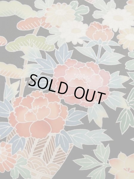 画像4: L1105D Mint  羽織 女性用着物  シルク（正絹）   黒, 花 【中古】 【USED】 【リサイクル】 ★★★★☆ (4)