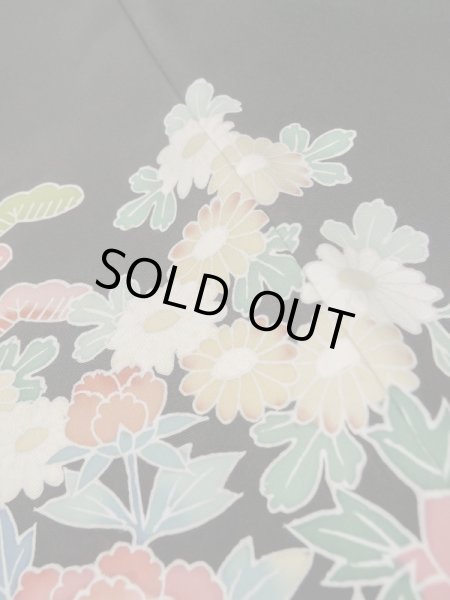 画像7: L1105D Mint  羽織 女性用着物  シルク（正絹）   黒, 花 【中古】 【USED】 【リサイクル】 ★★★★☆ (7)