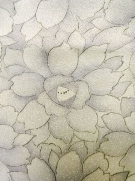 画像5: L1116H  小紋 女性用着物  シルク(正絹)   オフ ホワイト, 花 【中古】 【USED】 【リサイクル】 ★★☆☆☆ (5)