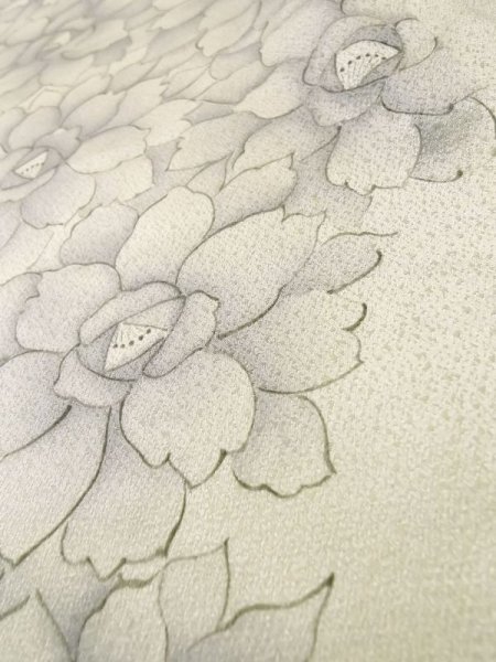 画像9: L1116H  小紋 女性用着物  シルク(正絹)   オフ ホワイト, 花 【中古】 【USED】 【リサイクル】 ★★☆☆☆ (9)