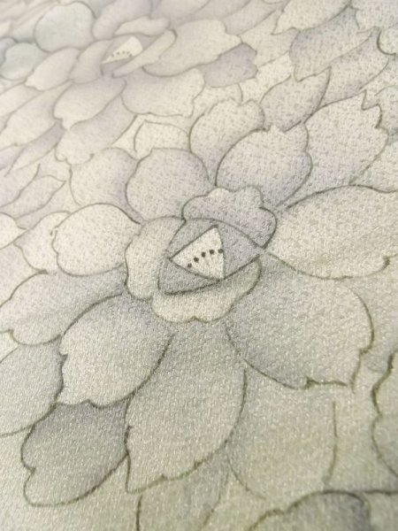 画像10: L1116H  小紋 女性用着物  シルク(正絹)   オフ ホワイト, 花 【中古】 【USED】 【リサイクル】 ★★☆☆☆ (10)