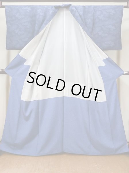 画像2: L1116K  小紋 女性用着物  シルク(正絹)   青, 花 【中古】 【USED】 【リサイクル】 ★★★☆☆ (2)