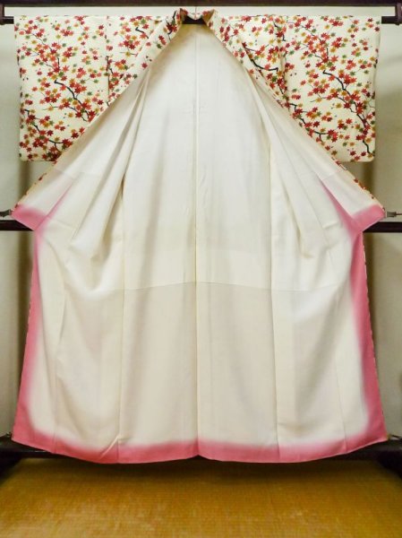 画像2: L1116N  小紋 女性用着物  シルク(正絹)   アイボリー, もみじ 【中古】 【USED】 【リサイクル】 ★★★★☆ (2)