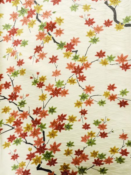 画像5: L1116N  小紋 女性用着物  シルク(正絹)   アイボリー, もみじ 【中古】 【USED】 【リサイクル】 ★★★★☆ (5)