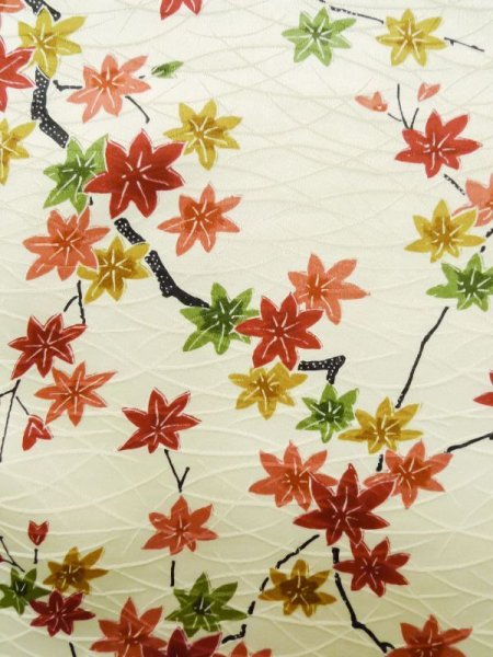 画像7: L1116N  小紋 女性用着物  シルク(正絹)   アイボリー, もみじ 【中古】 【USED】 【リサイクル】 ★★★★☆ (7)