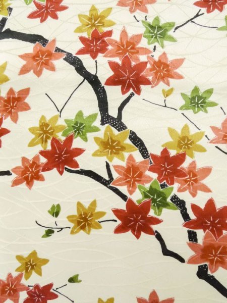 画像8: L1116N  小紋 女性用着物  シルク(正絹)   アイボリー, もみじ 【中古】 【USED】 【リサイクル】 ★★★★☆ (8)