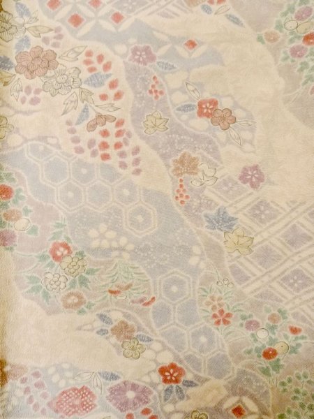 画像4: L1116P Mint  小紋 女性用着物  シルク(正絹)  淡い マルチカラー, 花 【中古】 【USED】 【リサイクル】 ★★★★☆ (4)