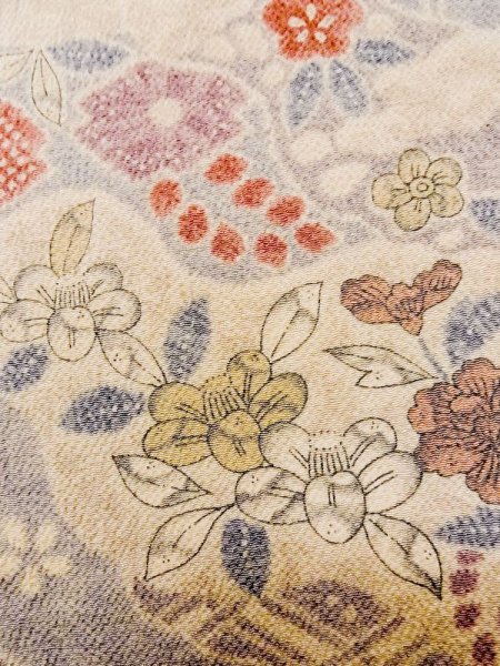 画像6: L1116P Mint  小紋 女性用着物  シルク(正絹)  淡い マルチカラー, 花 【中古】 【USED】 【リサイクル】 ★★★★☆ (6)