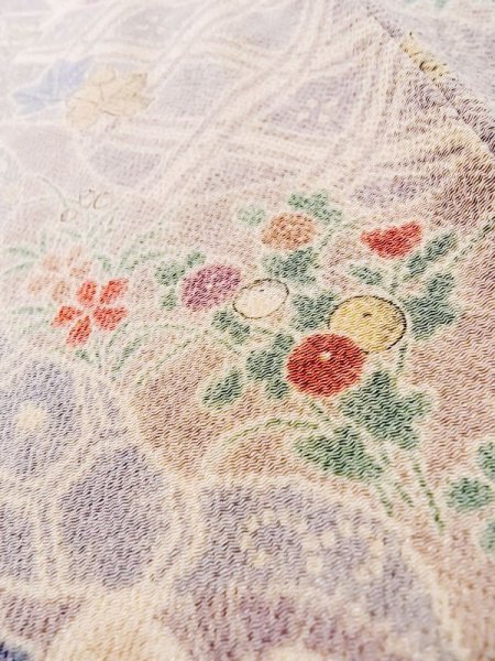 画像8: L1116P Mint  小紋 女性用着物  シルク(正絹)  淡い マルチカラー, 花 【中古】 【USED】 【リサイクル】 ★★★★☆ (8)