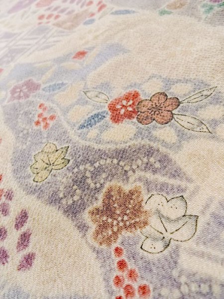 画像9: L1116P Mint  小紋 女性用着物  シルク(正絹)  淡い マルチカラー, 花 【中古】 【USED】 【リサイクル】 ★★★★☆ (9)