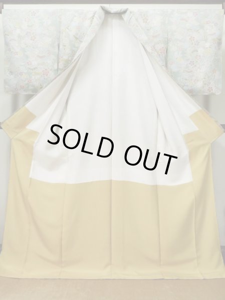 画像2: L1116S Mint  小紋 女性用着物  シルク（正絹）  淡い 青緑色, 桜 【中古】 【USED】 【リサイクル】 ★★★★☆ (2)