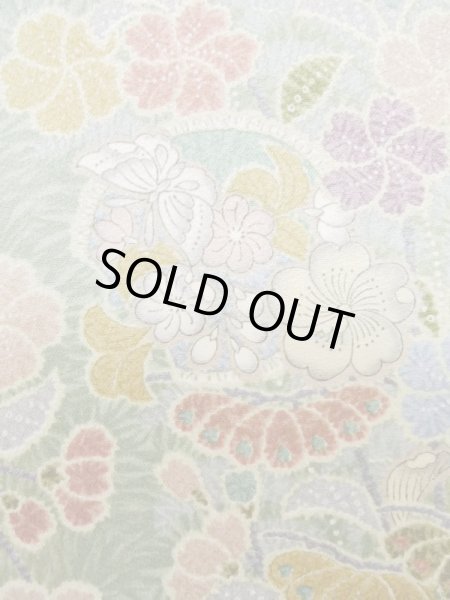 画像6: L1116S Mint  小紋 女性用着物  シルク（正絹）  淡い 青緑色, 桜 【中古】 【USED】 【リサイクル】 ★★★★☆ (6)