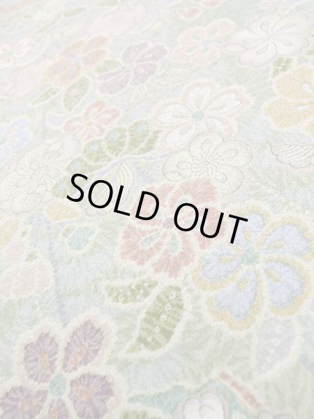 画像8: L1116S Mint  小紋 女性用着物  シルク（正絹）  淡い 青緑色, 桜 【中古】 【USED】 【リサイクル】 ★★★★☆ (8)