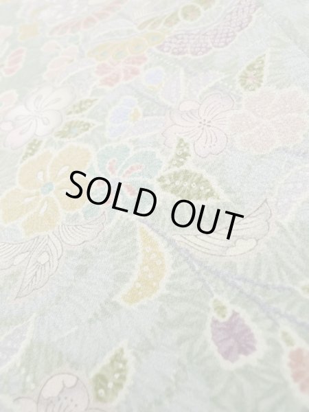 画像9: L1116S Mint  小紋 女性用着物  シルク（正絹）  淡い 青緑色, 桜 【中古】 【USED】 【リサイクル】 ★★★★☆ (9)