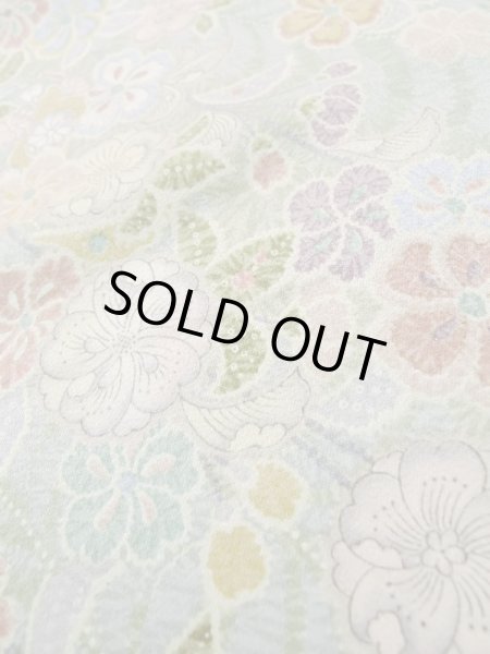 画像10: L1116S Mint  小紋 女性用着物  シルク（正絹）  淡い 青緑色, 桜 【中古】 【USED】 【リサイクル】 ★★★★☆ (10)