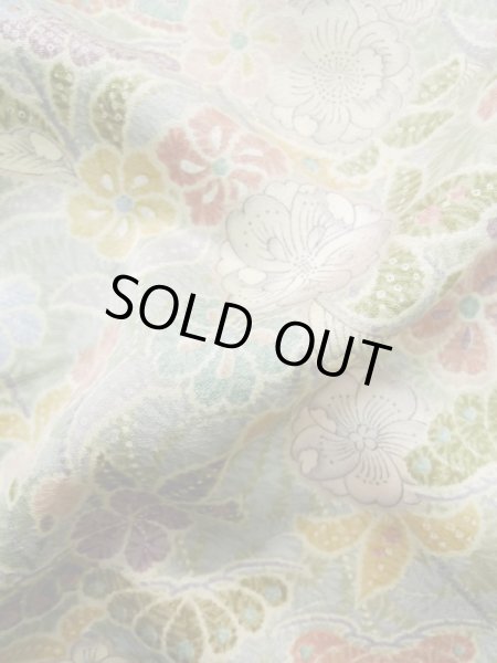 画像12: L1116S Mint  小紋 女性用着物  シルク（正絹）  淡い 青緑色, 桜 【中古】 【USED】 【リサイクル】 ★★★★☆ (12)