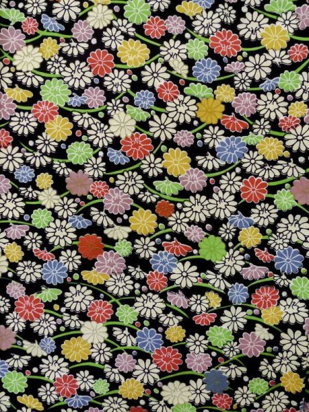 画像4: L1116V  小紋 女性用着物  シルク(正絹)   黒, 菊 【中古】 【USED】 【リサイクル】 ★★★☆☆ (4)