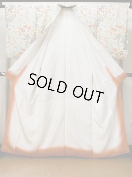 画像2: L1116Z Mint  小紋 女性用着物  シルク(正絹) 淡い 緑み 白, 花 【中古】 【USED】 【リサイクル】 ★★★★☆ (2)