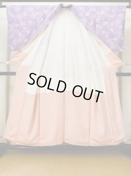 画像2: L1117A Mint  小紋 女性用着物  シルク(正絹)   藤色, 菊 【中古】 【USED】 【リサイクル】 ★★★★☆ (2)