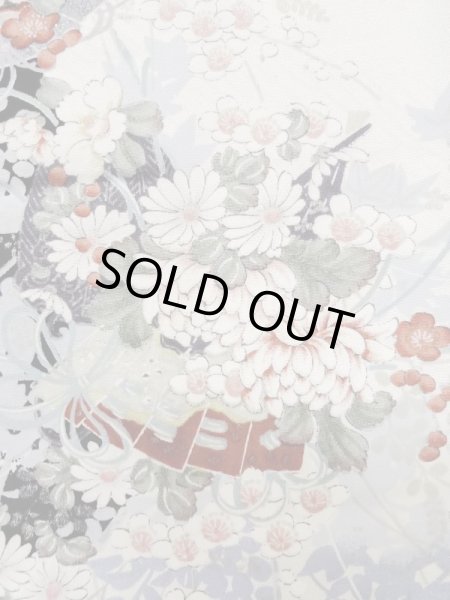 画像5: L1117C  小紋 女性用着物  シルク(正絹)   黒, ぼたん 【中古】 【USED】 【リサイクル】 ★☆☆☆☆ (5)