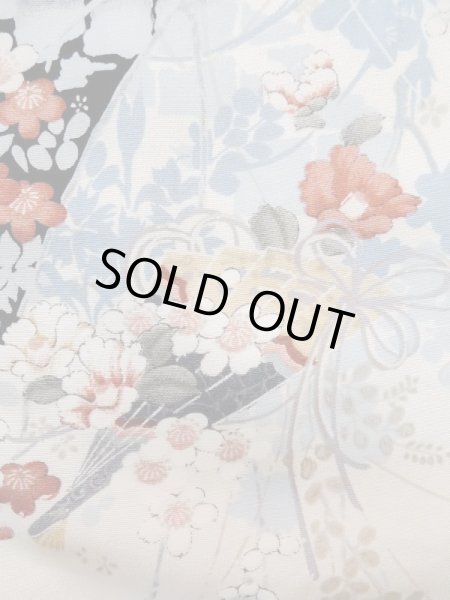 画像7: L1117C  小紋 女性用着物  シルク(正絹)   黒, ぼたん 【中古】 【USED】 【リサイクル】 ★☆☆☆☆ (7)