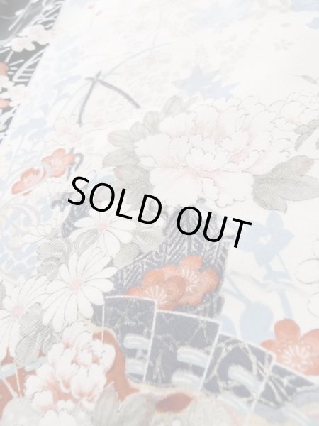 画像9: L1117C  小紋 女性用着物  シルク(正絹)   黒, ぼたん 【中古】 【USED】 【リサイクル】 ★☆☆☆☆ (9)