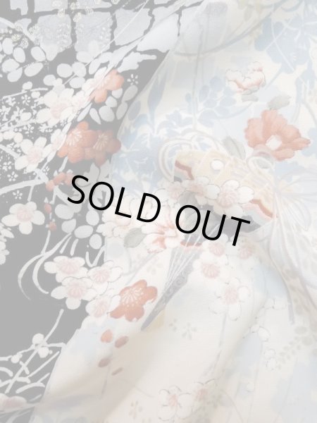 画像13: L1117C  小紋 女性用着物  シルク(正絹)   黒, ぼたん 【中古】 【USED】 【リサイクル】 ★☆☆☆☆ (13)