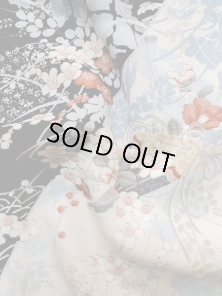 画像14: L1117C  小紋 女性用着物  シルク(正絹)   黒, ぼたん 【中古】 【USED】 【リサイクル】 ★☆☆☆☆ (14)