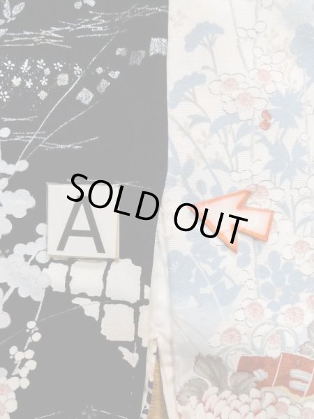 画像16: L1117C  小紋 女性用着物  シルク(正絹)   黒, ぼたん 【中古】 【USED】 【リサイクル】 ★☆☆☆☆ (16)