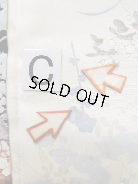 画像18: L1117C  小紋 女性用着物  シルク(正絹)   黒, ぼたん 【中古】 【USED】 【リサイクル】 ★☆☆☆☆ (18)