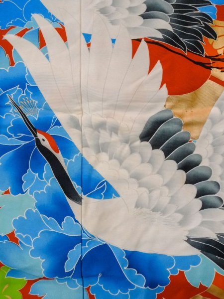 画像9: L1124D  打掛 女性用着物  シルク(正絹)   橙色, ぼたん 【中古】 【USED】 【リサイクル】 ★★★☆☆ (9)