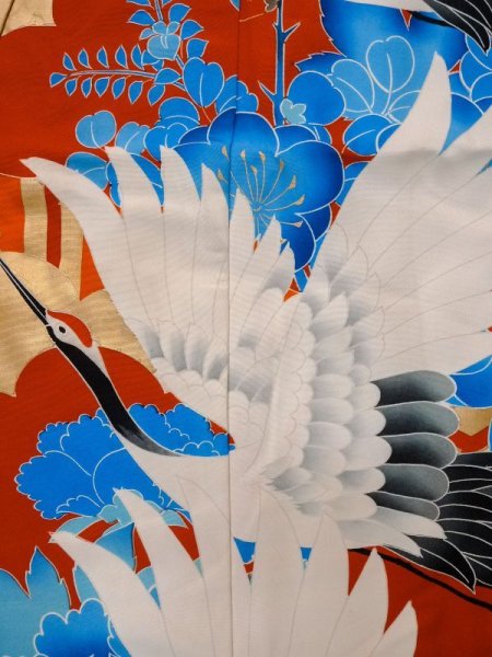 画像10: L1124D  打掛 女性用着物  シルク(正絹)   橙色, ぼたん 【中古】 【USED】 【リサイクル】 ★★★☆☆ (10)